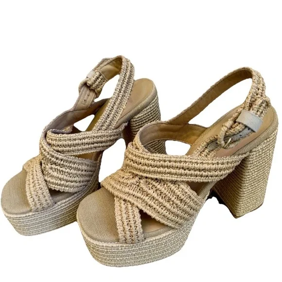 Castaner Sandalo in Rafia Adriana Size 38 Chunky Heel Sandals‎ Made In Spain - Picture 2 of 16